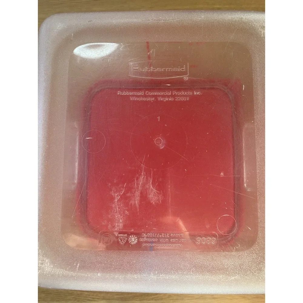 Rubbermaid Commercial Square Storage Container 6 Qt Clear Red Lid‎ Handles 6306
